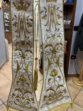 STOLA MARIANA ROMANA BIANCA Per Sacerdote Ricamata Seta Moiré - Made In Italy