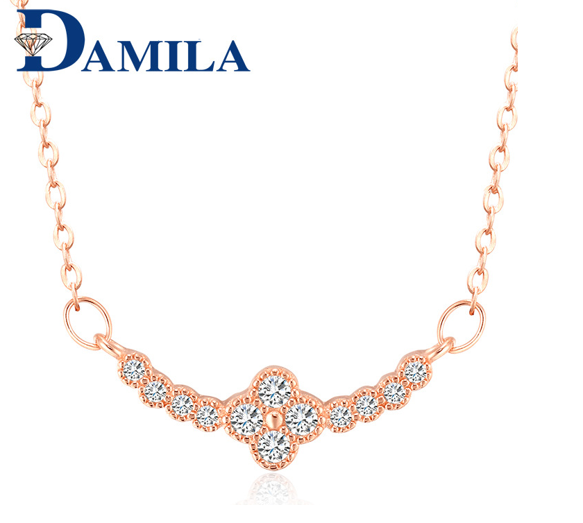 925 Sterling Silver Sideways CZ Clover Bar Pendant with 20 Inch Chain K31