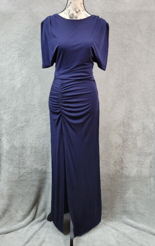 Diane von Furstenberg Gertrude Maxi Dress Womens Small Navy Blue Ruched