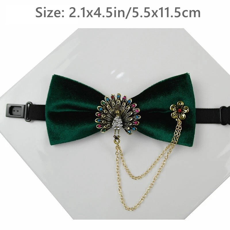 Corbatas de terciopelo para hombre Pre atadas Flor de pavo real Cadena Cuello Decoración Foto 4 de 4