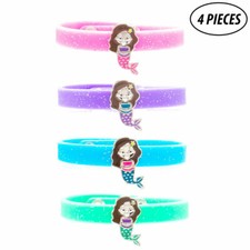4 Pcs Mermaid Charm Glitter Silicone Snap Bracelets for Girls