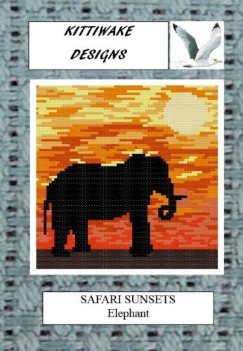 ZACHODY SŁOŃCA SAFARI - Zestaw haftu krzyżowego słonia od Kittiwake Zestaw dla początkujących - Zdjęcie 1 z 1