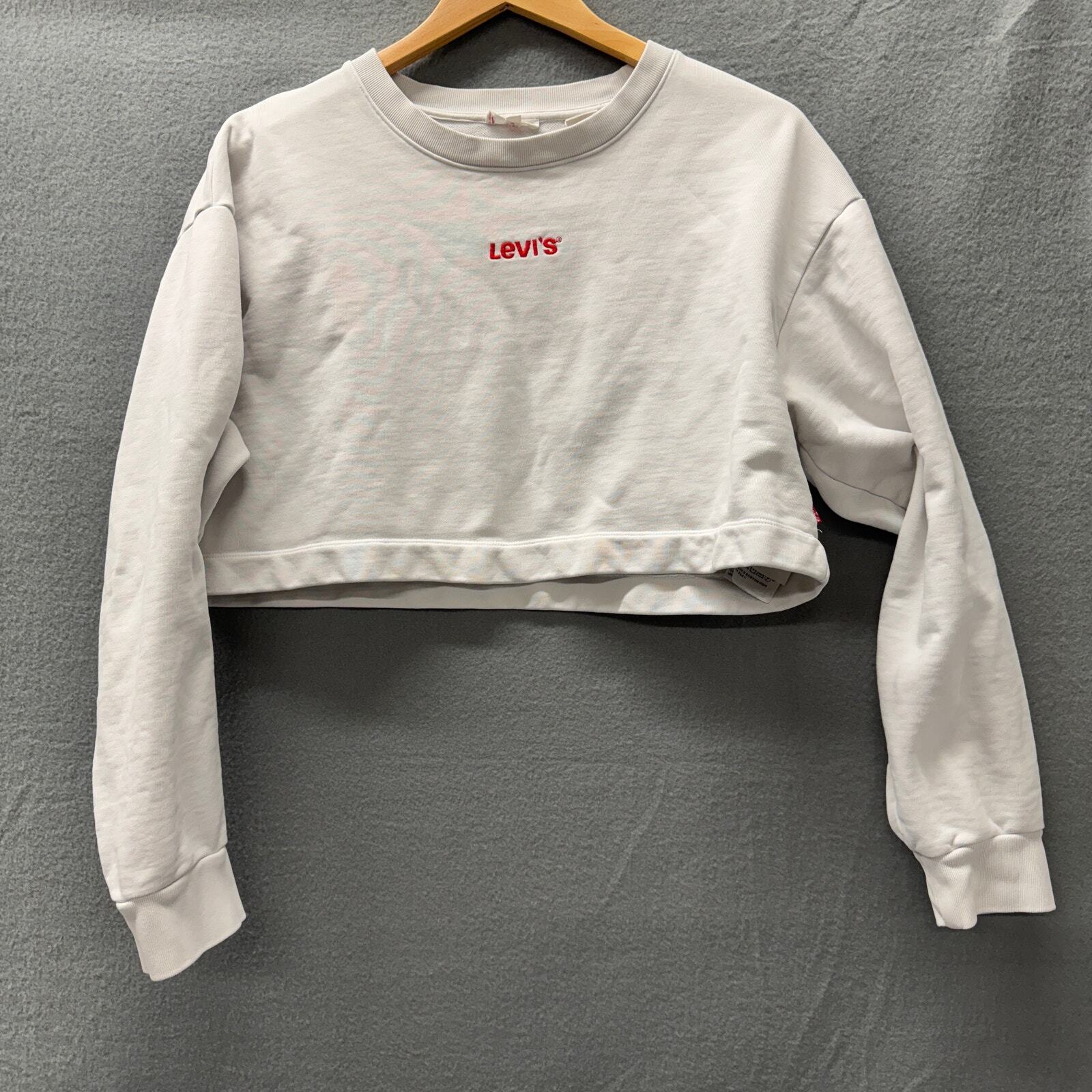 Levi's Cropped Sweatshirt Womens Small Off White Red Center Hit Pullover