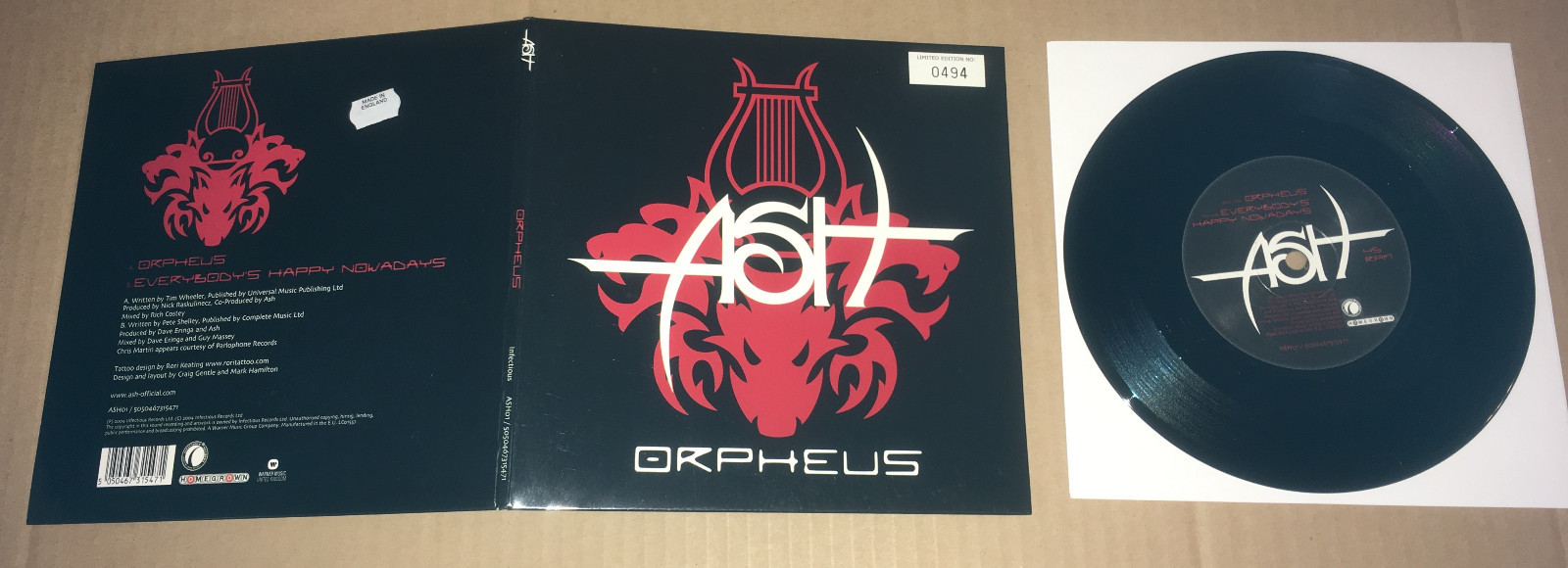 ASH Orpheus w/ UNRELEASED TRK EUROPE PRESS Numbered 7 INCH Vinyl USA Seller 2004