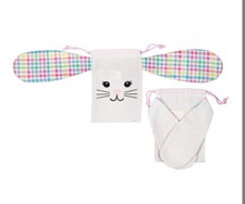 New 2pk Easter Bunny Plaid Ears Cotton Treat Bags Sacks with Drawstring 4 x 6 in