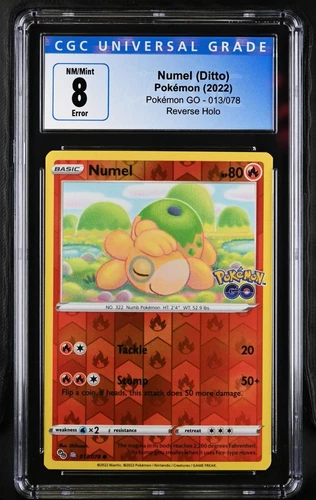 CGC 8 NM/MINT CRIMP ERROR Numel (Ditto) 013/078 Unpeeled Reverse Holo Pokémon GO