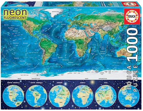 1000 st puzzel: Wereldkaart Neon (EDUCA 16760)