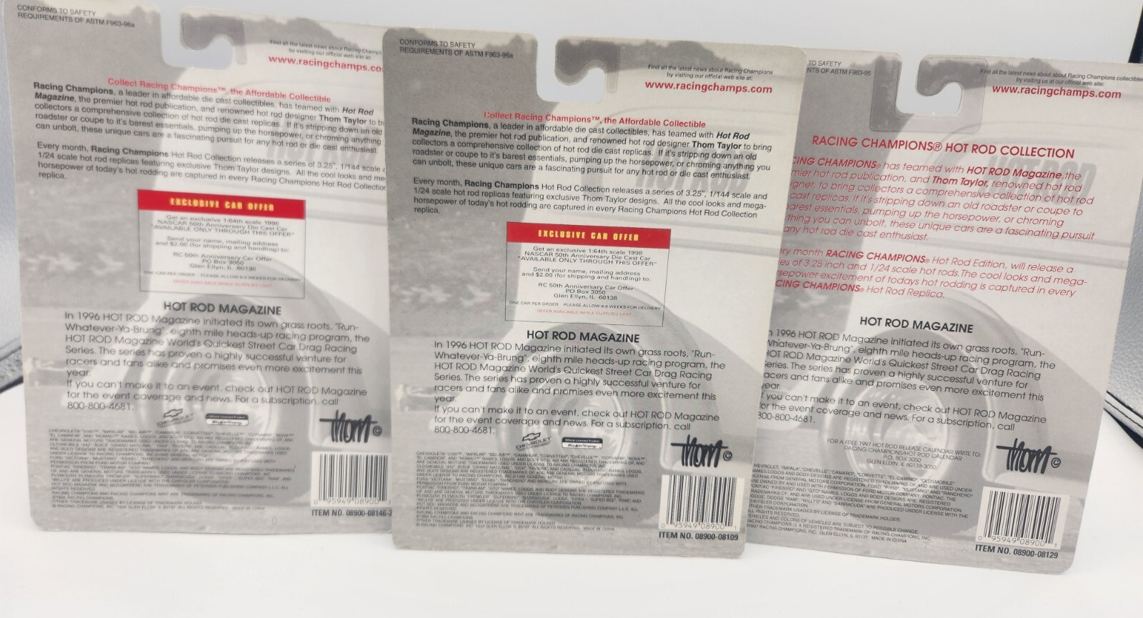 RACING CHAMPIONS HOT ROD MAGAZINE CUSTOM FORDS LOT OF 3 DIE CAST 1:62 NEW NIP