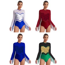 Womens Leotard Waltz Bodysuit Patchwork Jumpsuit Gymnastic Costume Latin Dance