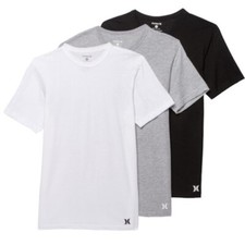 Hurley Men's 3 Pack Cotton Crewneck T-Shirt Black/Gray/White Medium 38-40"