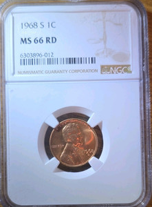 1968-S Lincoln Memorial Small Cent San Francisco NGC MS66 RD Cert 6303896-012