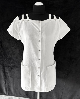 COURREGES VINTAGE JACKET WHITE PIQUE 100% COTTON SILVER STUDS SPACE AGE 12 US