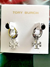 TORY BURCH SILVER TB Logo Earrings