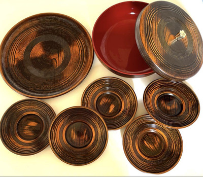 Japanese Wooden Sweets Tray Set, Tea Trays, Showa Retro