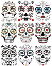 Dalin 9 Sheets Floral Day of the Dead Sugar Skull Temporary Face Tattoos for Hal