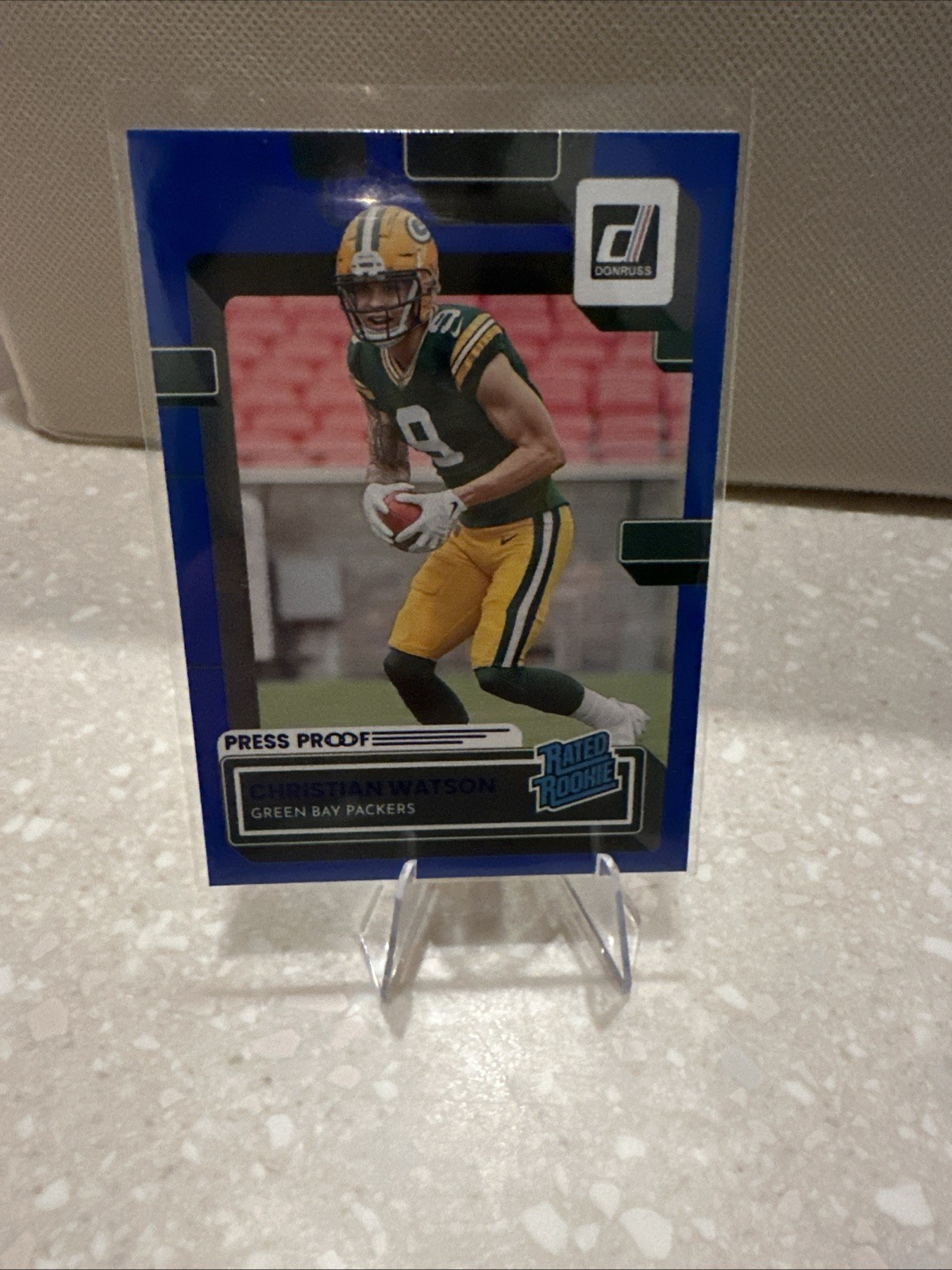 2022 Panini Donruss - Rated Rookie Christian Watson #319 Press Proof Blue (RC)