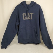 CAT Caterpillar Equipment Men's Hooded Pullover Sweatshirt Size XL Navy Blue