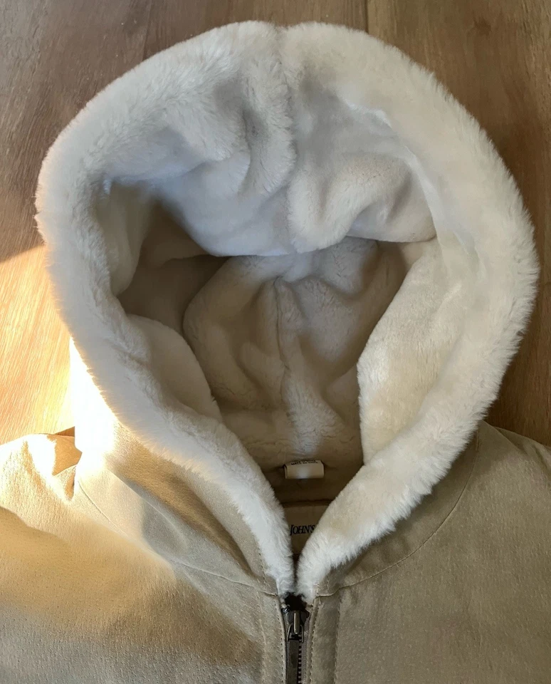 Vintage St Johns Bay Suede Zip Up Jacket XL Beige Faux Fur Shearling Pockets - Image 3 of 4