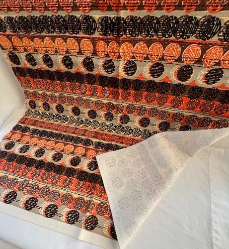 Vintage 'Bangkok' Fabric Asian Hand Printed Textile Orange 23" Long 48" Wide - Picture 3 of 6
