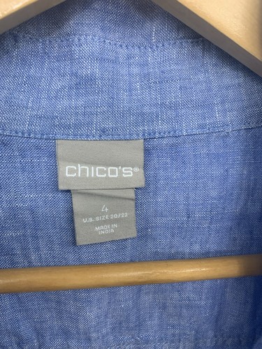 Chico’s Linen Jacket Size 4 (XXL 20/22) Light Blue Pockets Casual Beach Comfy - Picture 6 of 13