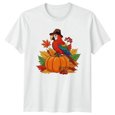 Süßer Papagei Pilger Hut Kürbis T-Shirt Erntedank Papagei Herbst Vogel