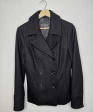 Guess Wool Blend Pea Coat Womens Medium Black Double Breasted Jacket Academia M