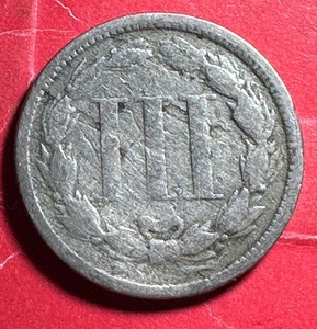 ERROR 1865 US Three Cent Nickel Piece! "Odd" Denomination! Reverse Lamination!