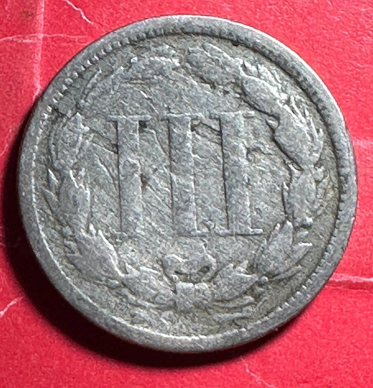 ERROR 1865 US Three Cent Nickel Piece! "Odd" Denomination! Reverse Lamination!