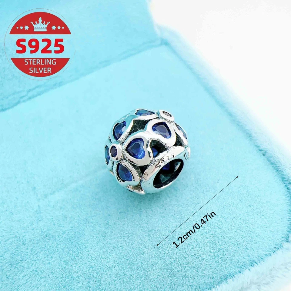 Auténtico brazalete para mujer de plata esterlina 925 azul calado cuentas para hágalo usted mismo Foto 3 de 4