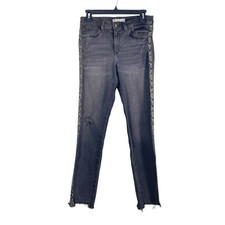 Zara Z1975 Denim Gray Wash Snake Print Skinny Jeans Distressed Women's Size 6