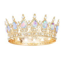 AB Gold Crown for Women Crystal Tiara and Queen Crown for Girl Wedding Headband