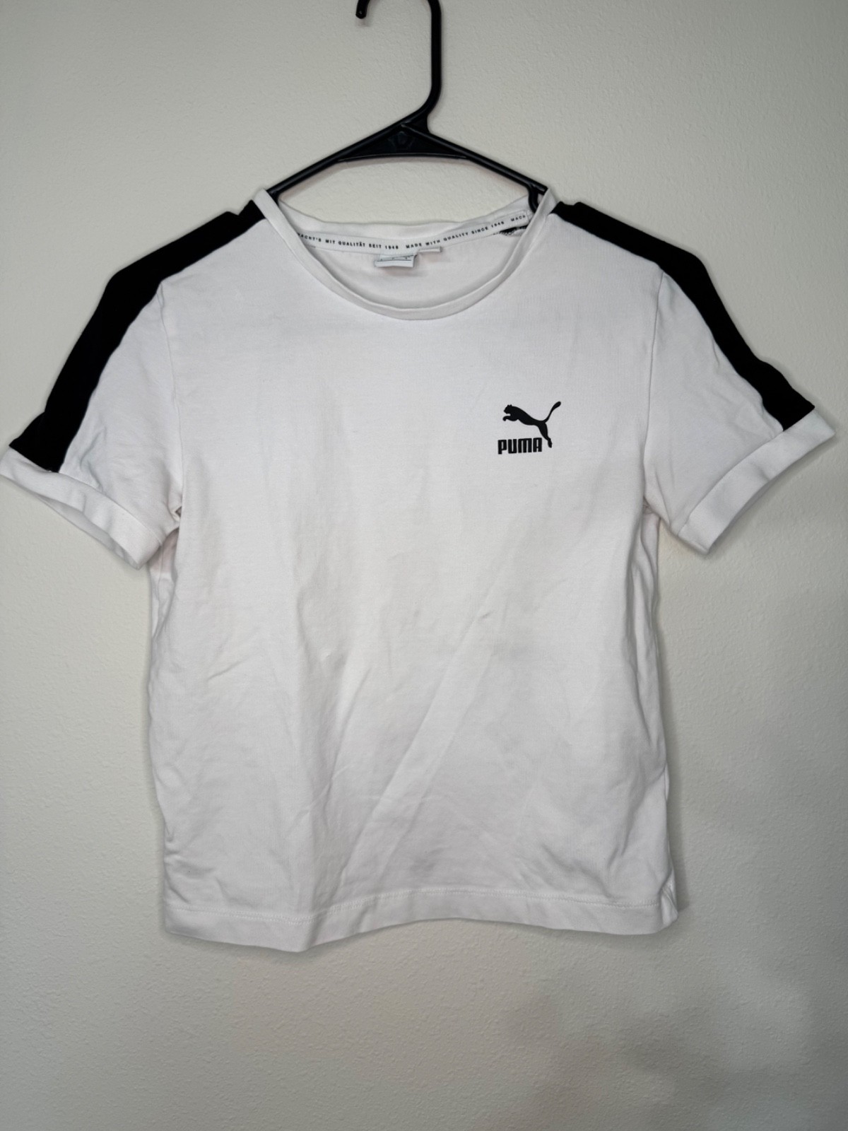 PUMA Logo Classic T7 Crew Neck Short Sleeve T-Shirt Womens White Casual Tops