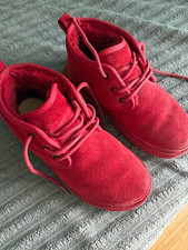 UGG Women’s Red Suede Ankle Booties 8.5 Round Toe Lace-Up Logo Accents
