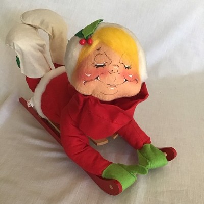 Vintage Annalee - 18  Wooden Sled Blonde Girl 1980