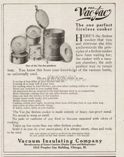 Vintage 1910 Vac-Jac Fireless Cooker Vacuum Insulating Co Chicago IL Print Ad