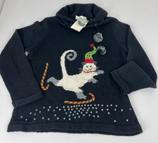 Susan Bristol Cat Christmas Sweater Size LG Black NWT Playful Cat Embellished