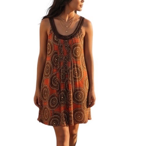 Tory Burch Silk Medallion Print Sleeveless Dress Orange Brown Size 12