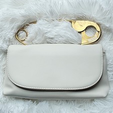 Women s White Crossbody Bag, Gold Chain Strap Safety Pin Top Handle, Magnetic