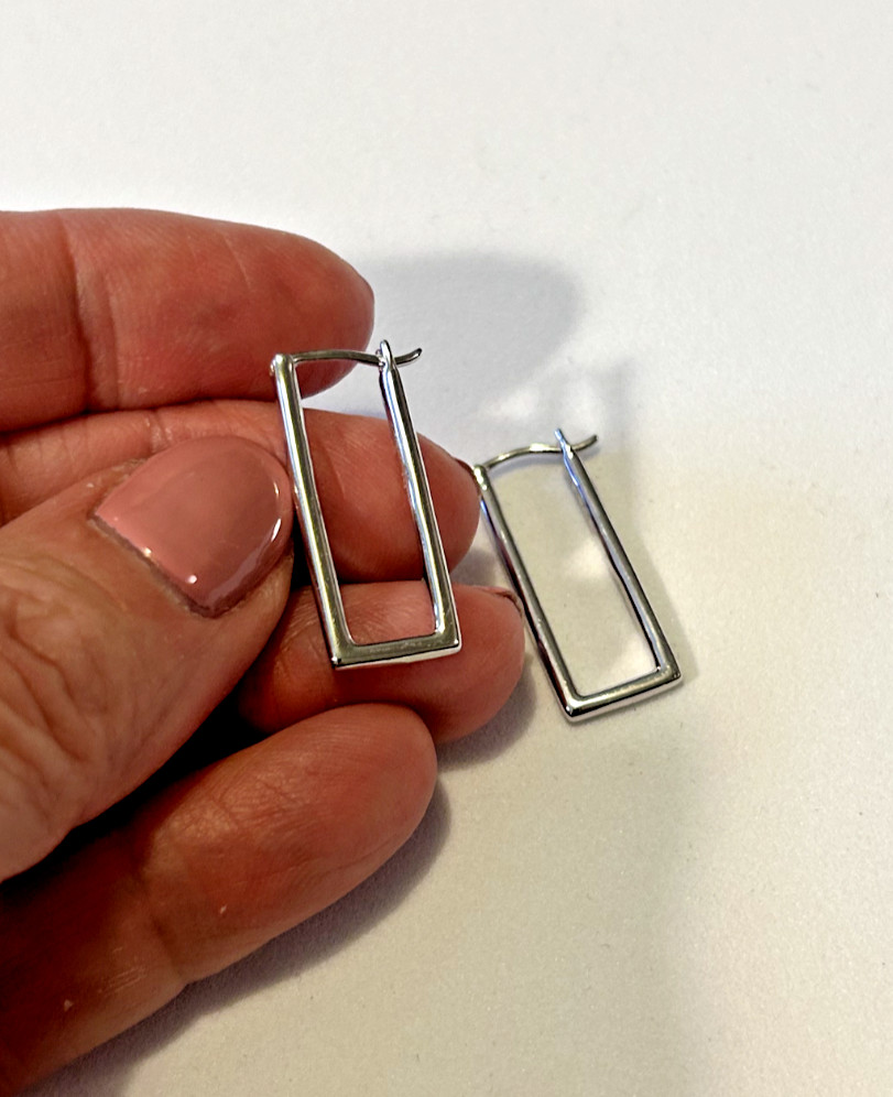 Silver Rectangular Small Hoop Earrings, 1" long, … - image 3