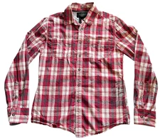 Harley Davidson Red Plaid Long Sleeve Shirt Size M Button Snap Up Collar Pockets