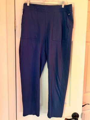 EDDIE BAEUR Women Pull On Casual Knit Pants Pockets Cotton Blue Inseam 25'' Large