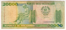 1999 Mocambique 20000 Meticais 9995894 Paper Money Banknotes Currency