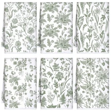 6 Sets Sage Green Kitchen Towels Set Vintage Floral Dish Tea Towels Absorbent...