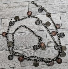Vtg Coin Belt Belly Chain 47" Body Belt Dangling Coins