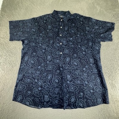 VTG Polo Ralph Lauren Shirt Mens XL Blue 100% Linen Paisley 1/2 Button Cambridge