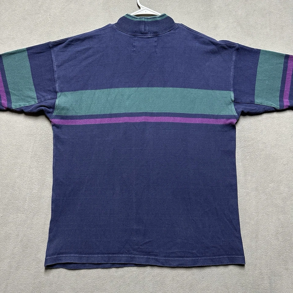 Vintage Thatcher Cross Rugby Shirt Mens Large Blue Color Block Striped Mock Neck - Image 2 of 4