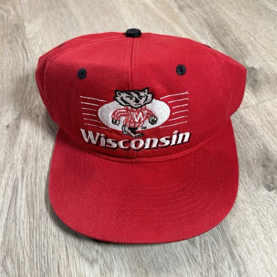 #ad VTG Wisconsin Badgers Snapback Hat College Red #1 Apparel USA Made Cap $19.85