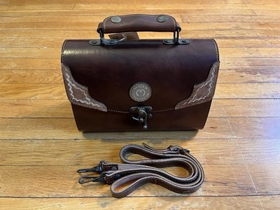 Three M Collection Vegan Leather Satchel Crossbody Western Doctor Bag Brown