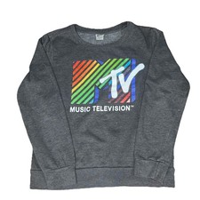MTV Music Television Heather Grey Crewneck Sweatshirt Rainbow Logo - Medium