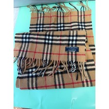 Burberry London Scarf Nova Check Camel Lambswool Made in England Vintage Fringe